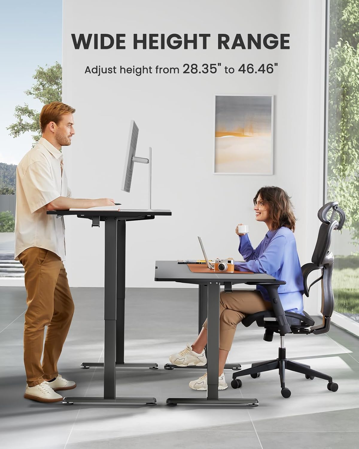 ErGear Height Adjustable Electric Standing Desk, 47.2 x 23.6 Inches Sit Stand up Desk, Memory Computer Home Office Desk with Two-Piece Desktop (Black)