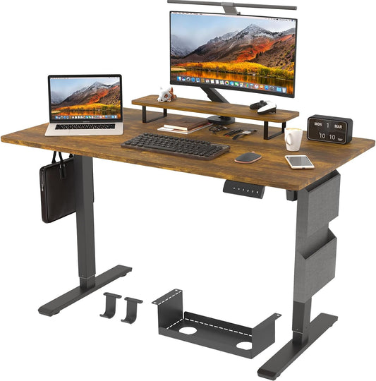 Whole Piece 1-Inch Thick Standing Desk with Side Storage Bag, Cable Management Tray, Monitor Stand Riser, Electric Adjustable Height Rising Table, Ergonomic Office Computer Desks 47.2x23.6 Inch