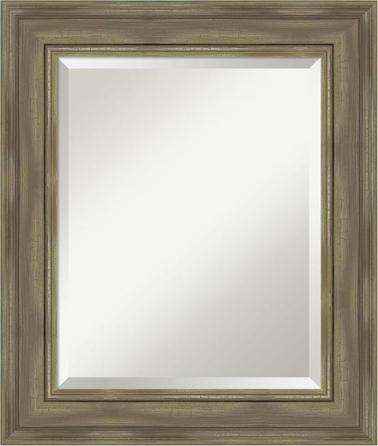 Amanti Art Grey Wall Mirror 26x22 Alexandria Greywash Rectangle Bathroom Mirror for Wall Decor Living Room, Small Country Rustic Wood Frame, Hangs Horizonally and Vertically, Bathroom Decor, Beveled