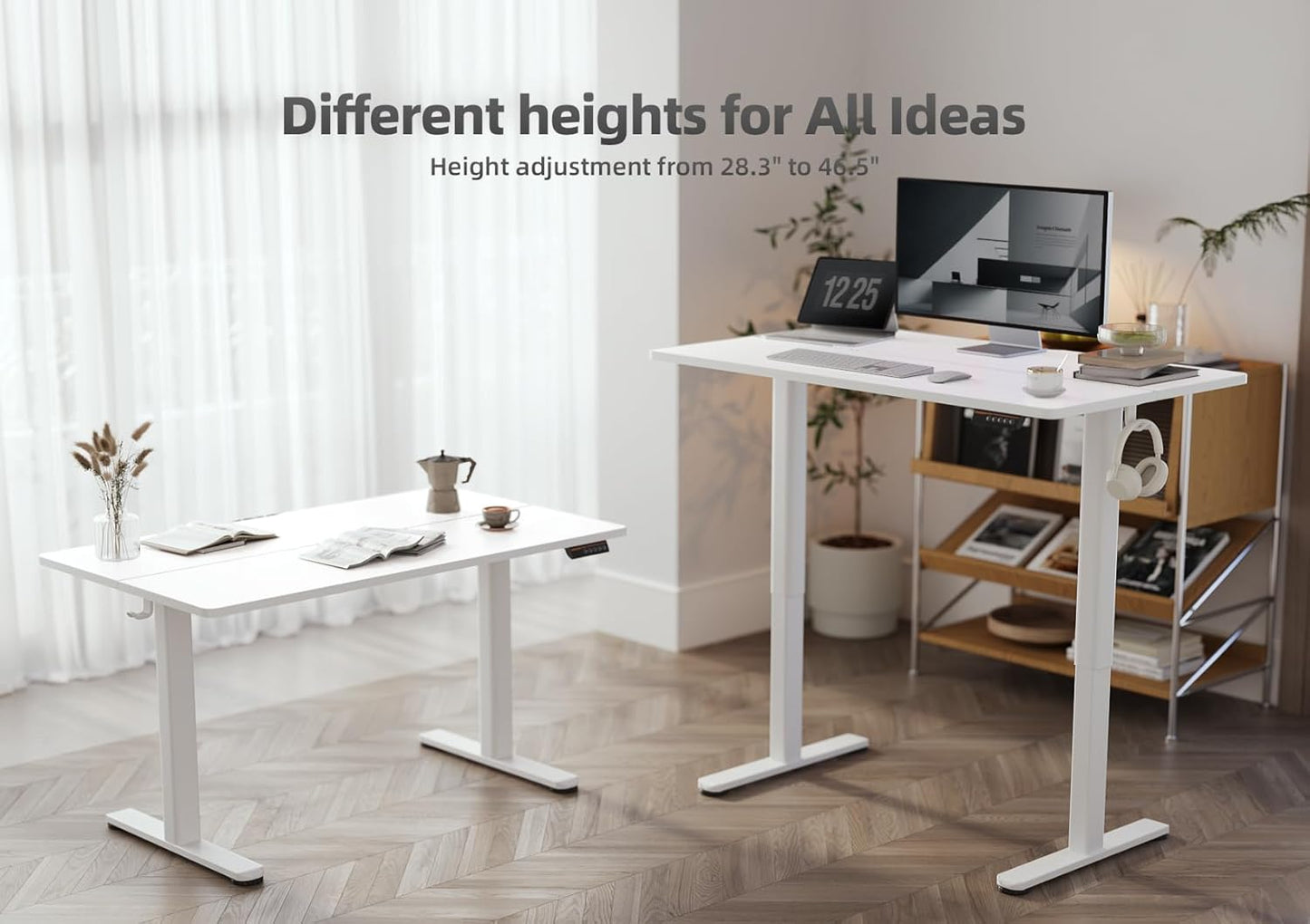 YDN Electric Standing Desk, 40x24 Inch Adjustable Height Stand up Desk, Sit Stand Home Office with Splice Board, White