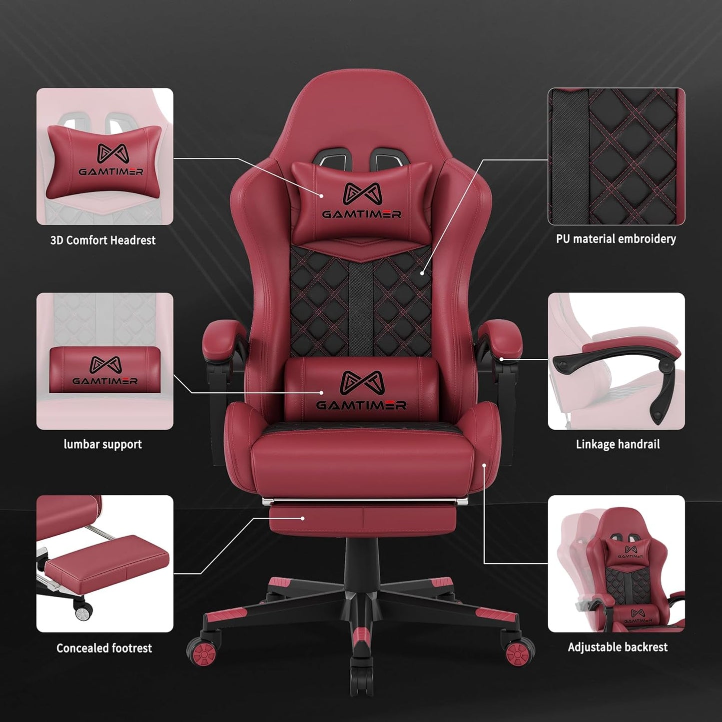 Gaming Chair, 400 lbs Adult Chair, High Back Computer Chair with Footrest and Linked Armrests, Office Video Game Chair with Lumbar Support (RED)