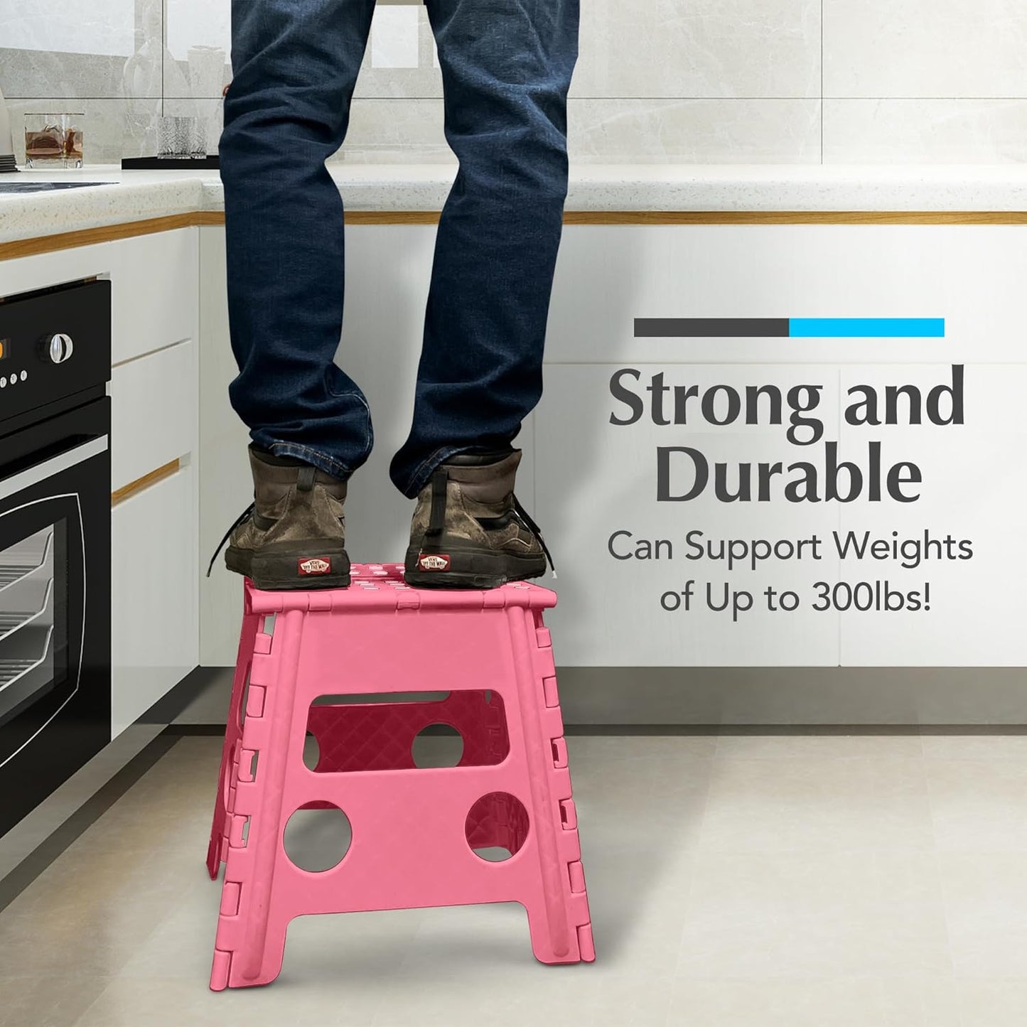 Handy Laundry Folding Lightweight Step Stool - Sturdy Enough to Support Adults and Safe Enough for Kids - Opens Easy with One Flip - Great for Kitchen, Bathroom or Bedroom (Pink - 13 inch)