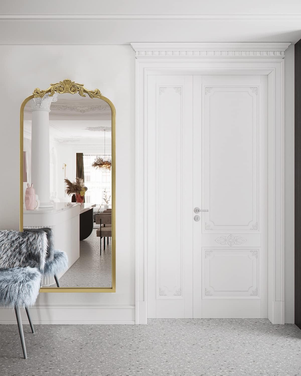 AIXI HOME Arched Gold Antique Full Length Mirror, 22"x65" Traditional Elegant Vintage Floor Body Mirror with Ornate Matel Frame, Baroque Inspired Home Decor for Bedroom/Living Room/Hallway