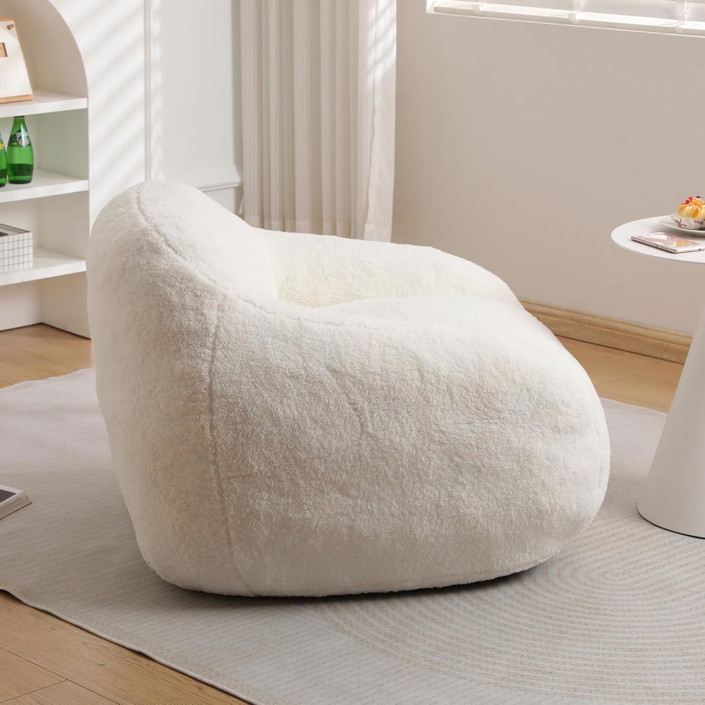 Furniliving Bean Bag Chair, Oversized Bean Bag Couch for Adults Comfy Bean Bag Sofa with Back Support, Giant Bean Bag Chair Stuffed Floor Sofa for Living Room Bedroom Dorm Office, Teddy, Off White