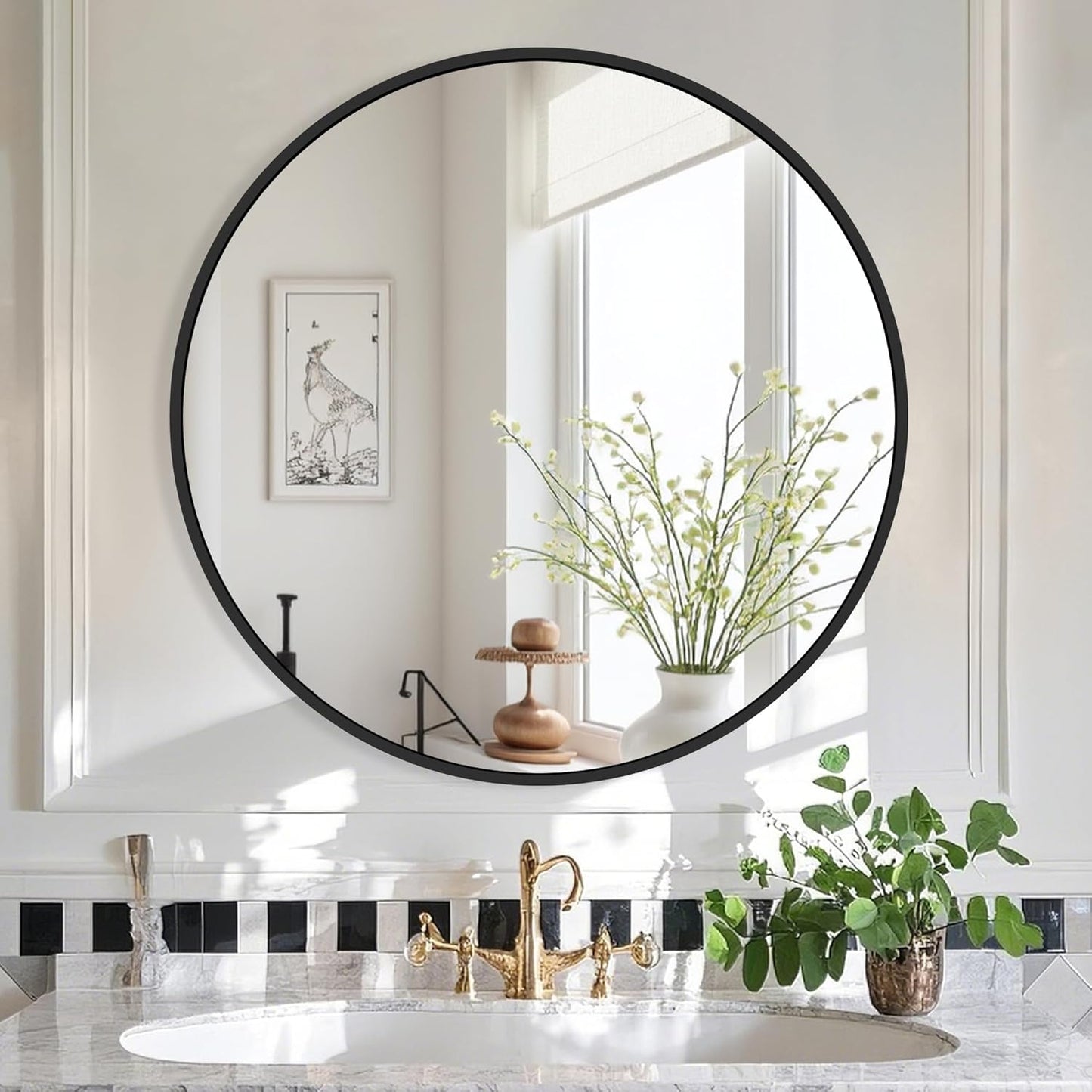 Black Frame Mirror, Bathroom Mirrors for Wall,26'' Round Circle Mirror for Entryway Bedroom Vanity(26'',Black)