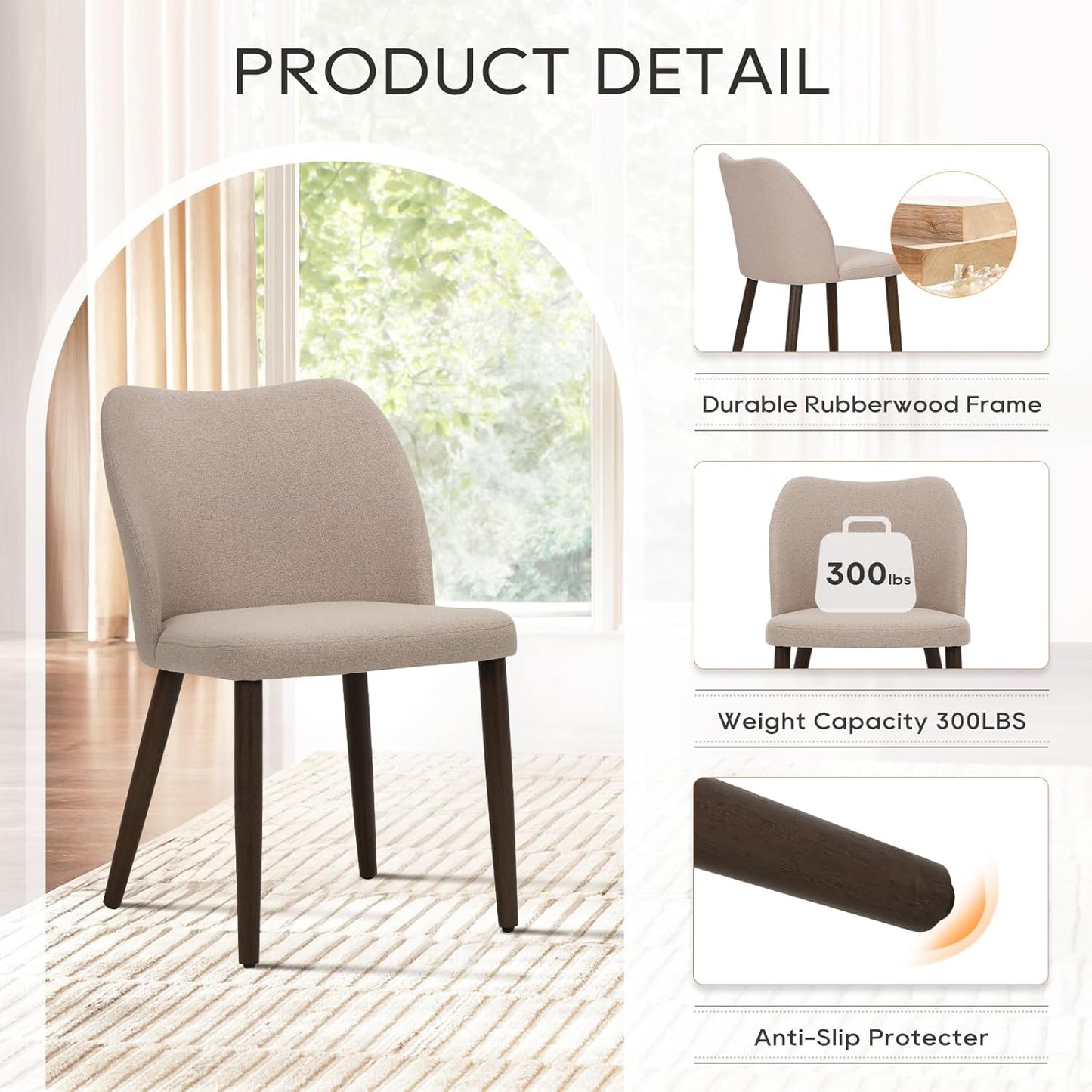 COLAMY Upholstered Dining Chairs Set of 6, Modern Fabric Dining Room Kitchen Side Chair with Padded Seat and Wood Legs for Restaurant/Cafe, Camel