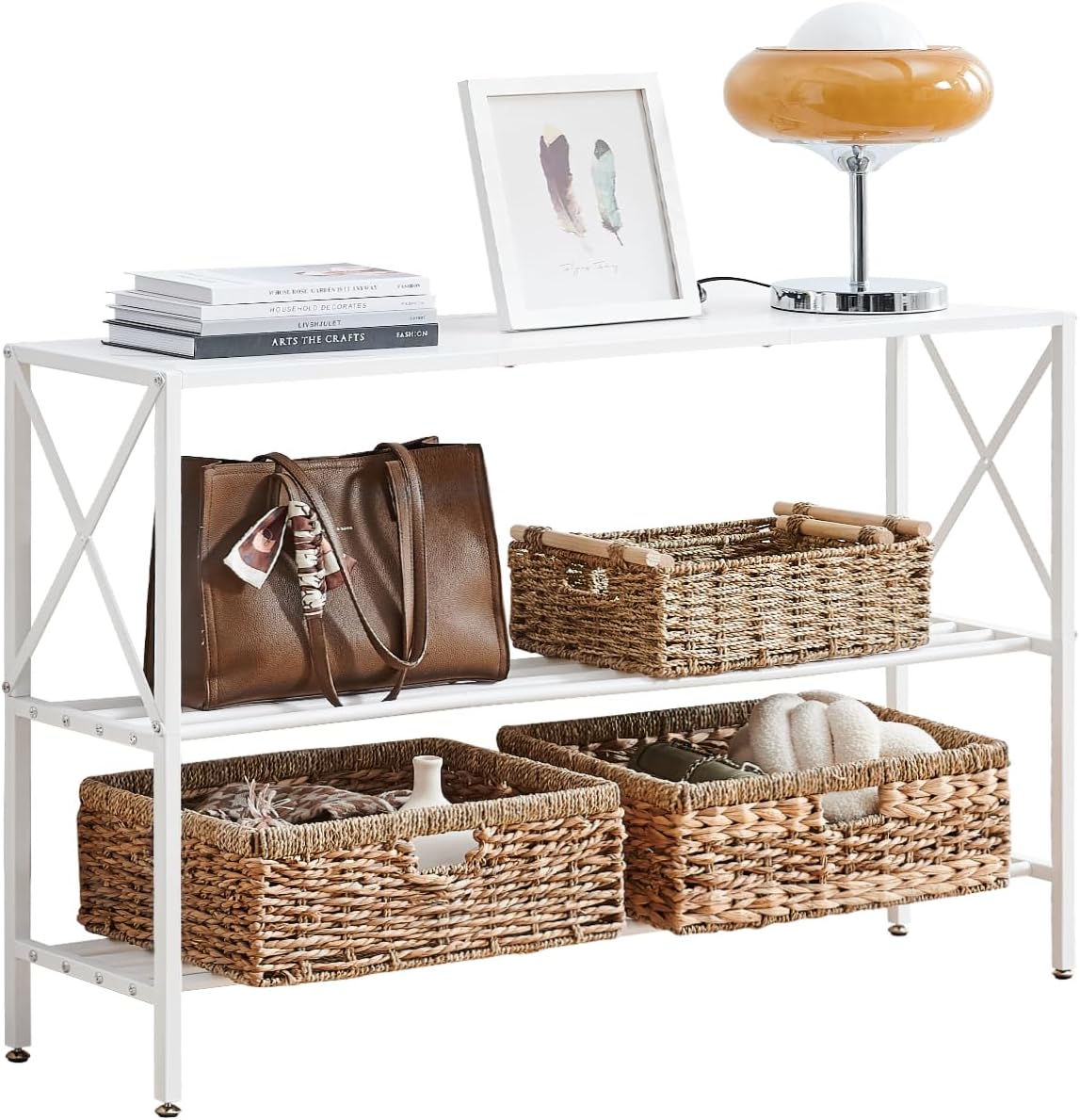 Wimarsbon Console Table,Multifunctional Sofa Side Table with Shelves,Behind Couch TV Tables with Metal Frame,Accent Display Stand for Hallway,Entrance (41.9" 3-Layer White Frame)