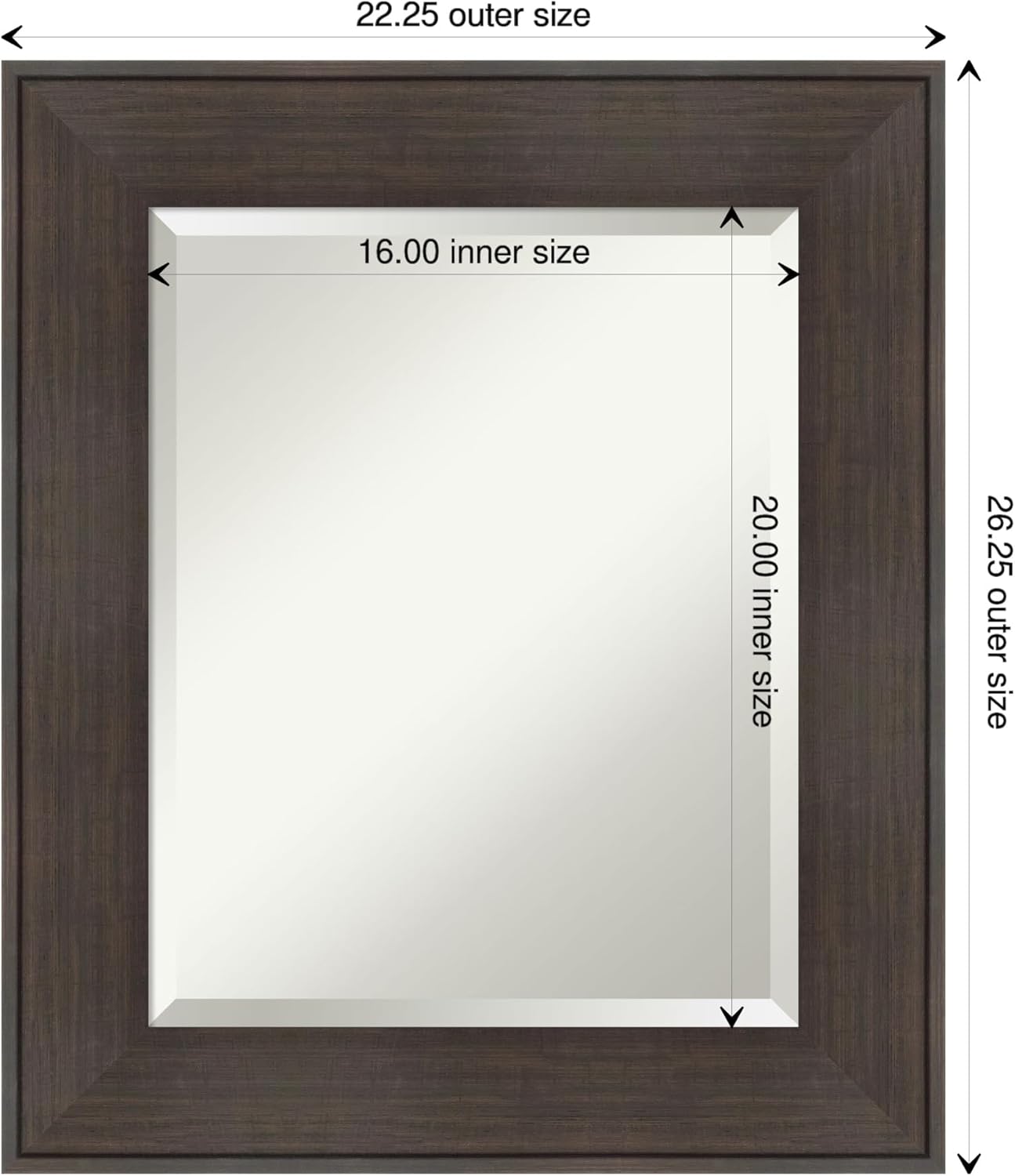 Amanti Art Brown Wall Mirror 26x22 William Rustic Woodgrain Rectangle Bathroom Mirror for Wall Decor Living Room, Small Classic Frame, Hangs Horizonally and Vertically, Bathroom Decor, Beveled Edge
