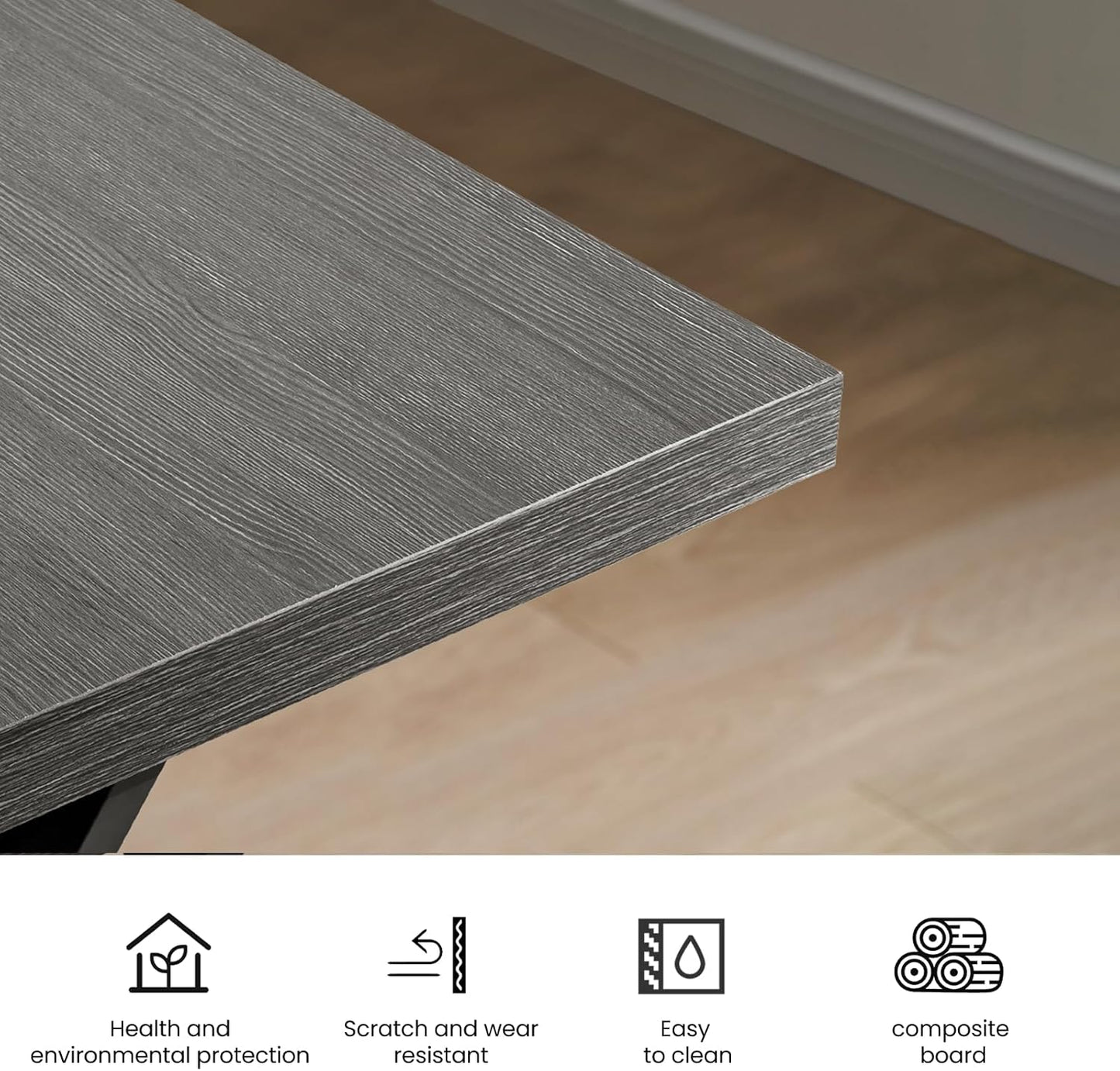 70.9Inch Office Desk, Executive Office Desk，Modern Industrial Style, Z-Shaped Table Legs, Country Black Wood Grain Top, for Home Office, Study, Conference (Ash Black)