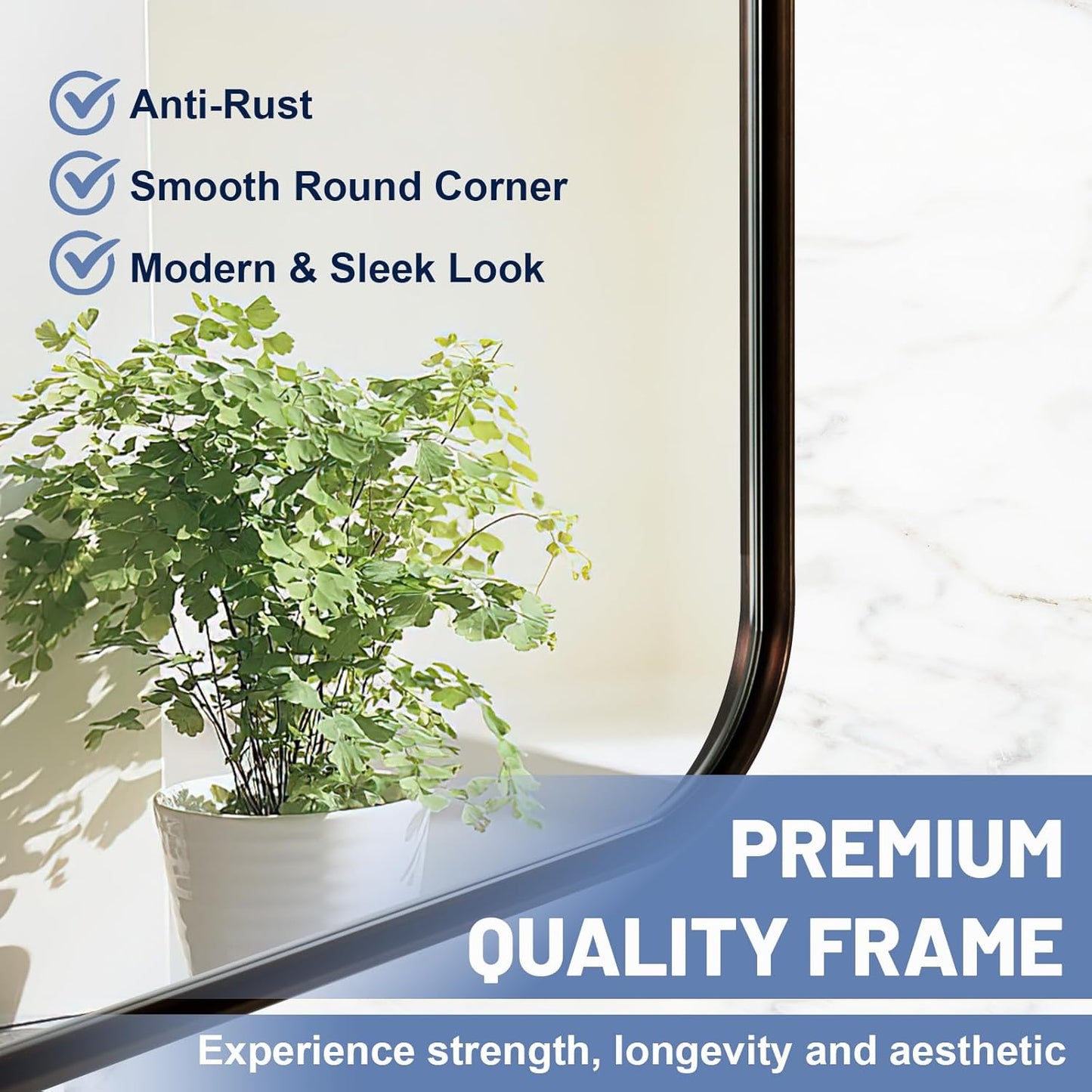 24x36 Inch Brushed Bronze Bathroom Mirror for Wall, Metal Framed Rectangle Mirror with Rounded Corner, Bathroom Vanity Mirror in Aluminum Alloy, Hangs Horizontally or Vertically