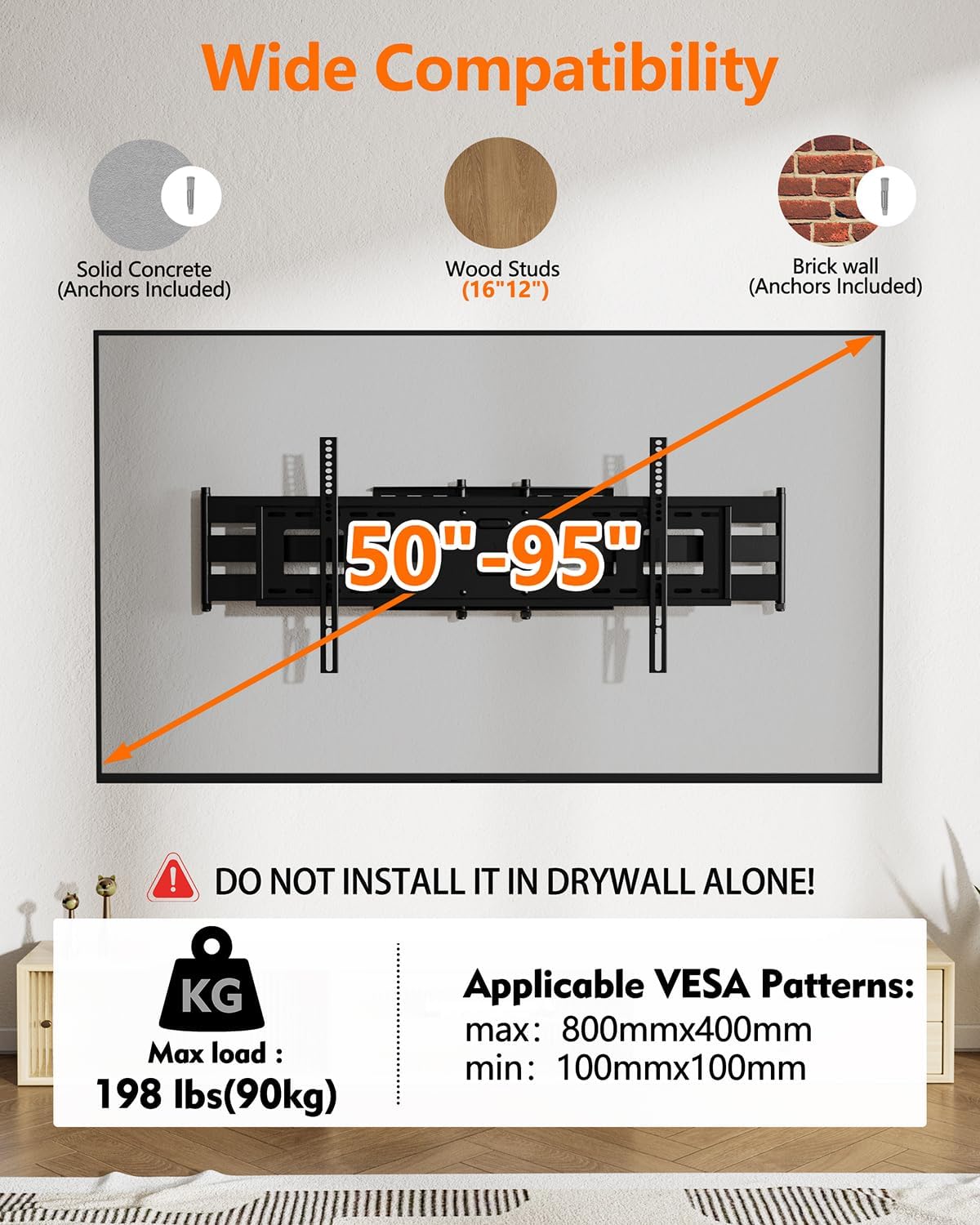 FORGING MOUNT Long Extension TV Mount, Heavy Duty Dual Arm Full Motion TV Wall Mount Bracket with 43 inch Long Arm,Fits 50 to 90 Inch LCD, OLED 4K Flat/Curve TVs, Holds up to 165 lbs,VESA800x400mm