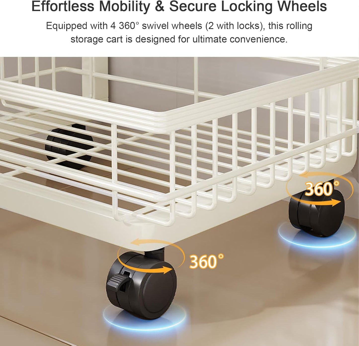 Aupekro 4-Tier Kitchen Storage Cart, Metal Utility Rolling Cart with Wheels, Versatile Rolling Storage Snack Cart, Adjustable Fruit Vegetable Basket Rack for Pantry, Bathroom, Kitchen, Office (Black)