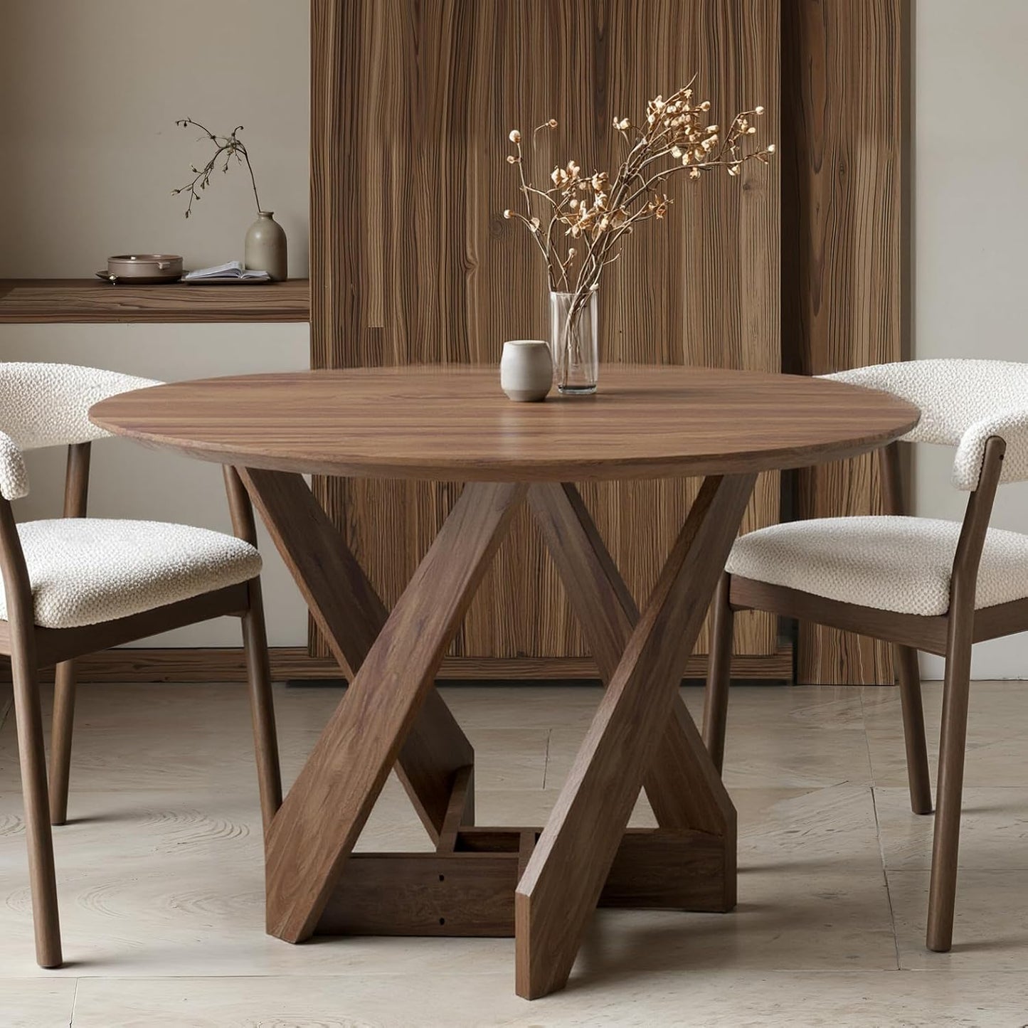Acanva 47" Small Round Dining Table for 4 Person, MDF Top and Sturdy Wood Base Structure, Modern Design for Kitchen, Compact Space & Apartment, Walnut Brown
