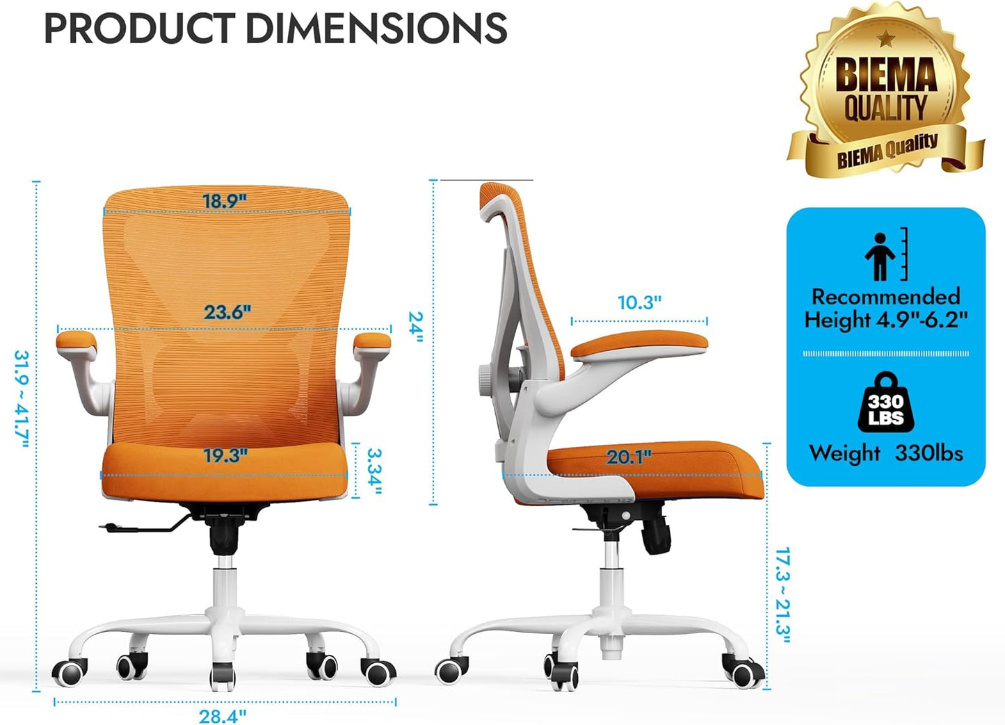 Ergonomic Office Chair - X-Shaped Computer Desk Chair Comfy, Gaming Chair, Office Chair with Lumbar Support, Mesh Office Chairs, Desk Chair for Long Hours(White-Orange)
