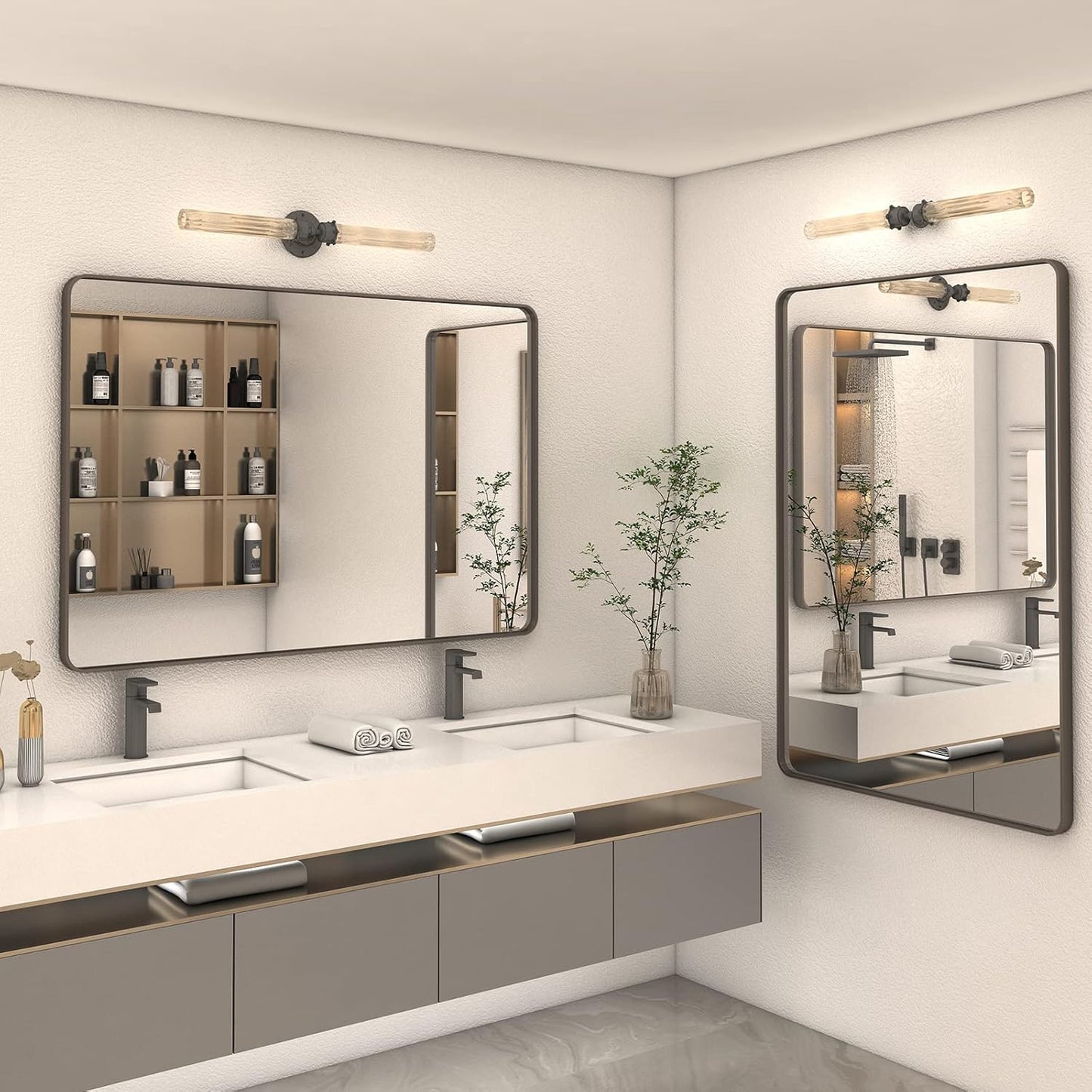 55x40 Inch Bronze Bathroom Mirror, Brushed Bronze Metal Frame Mirrors for Wall, Rounded Rectangle Bronze Mirror for Vanity,Farmhouse, Bedroom, Anti-Rust (Horizontal/Vertical)