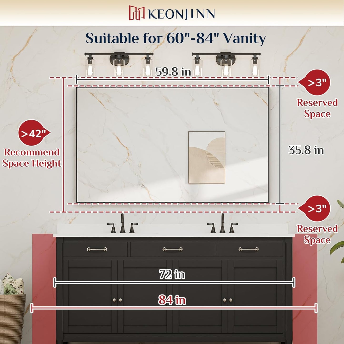 Keonjinn 60 x 36 in Brushed Nickel Bathroom Mirror, Rectangular Metal Framed Wall Vanity Mirror for Over Sink Square Corner Aluminum Alloy Modern Decorative Rectangle Mirror(Horizontal/Vertical)