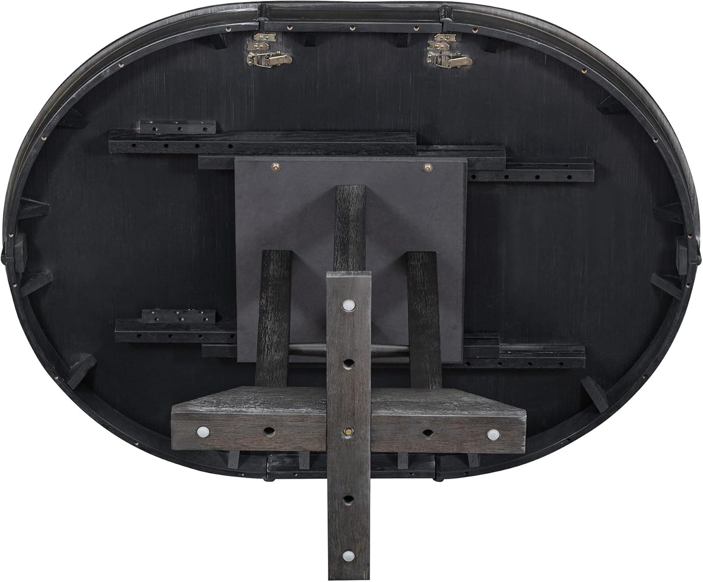 ERYE Mid-Century Modern Functional Extendable Wooden Round Dining Table with 14" Adjustable Leaf and Pillar-Trestle Legs, Wood Oval Dining Table