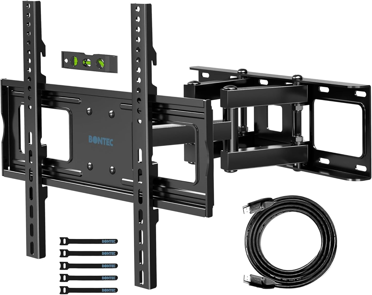 BONTEC Full Motion TV Wall Mount for 23-70 Inch TVs, Articulating Dual Arm Bracket with Tilt Swivel, Fits LED OLED LCD Flat Curved Screens, Max VESA 400x400 mm, Holds 99 lbs, Wall Panel Length 16.1in