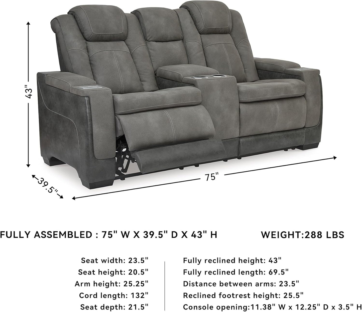 Signature Design by Ashley Next-Gen DuraPella Modern Faux Leather Power Reclining Loveseat with Console & Adjustable Headrest, Gray