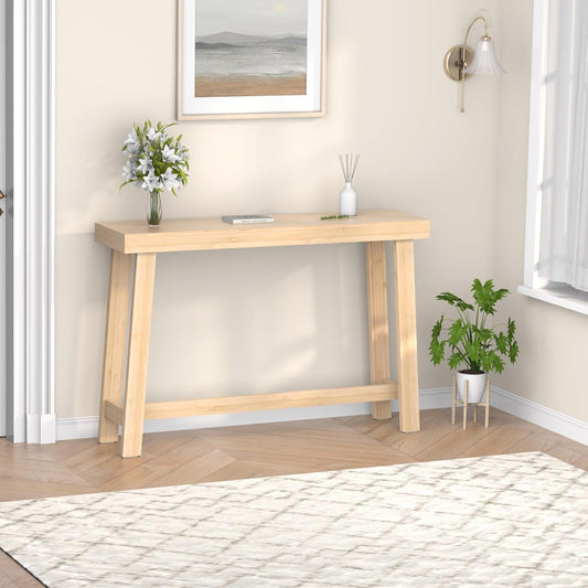 Bamboo Wood Entryway Table 47.2" Console Table, Narrow Sofa Table with Support Beam for Entrance, Hallway, Living Room, Bedroom, Foyer(Natural)