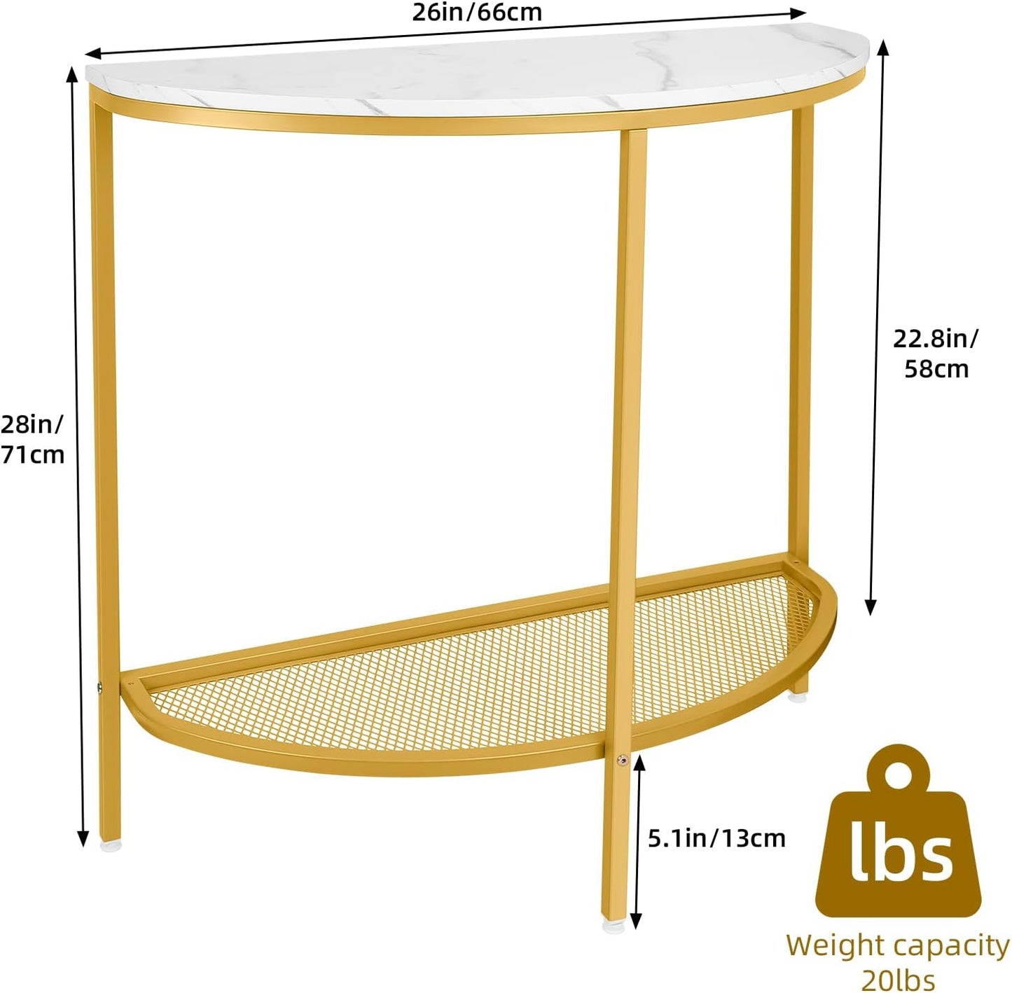 Entry Table Narrow Livingroom Furniture: 2 Tier Modern Console Table with Gold Frame and Imitation Marble Top for Kitchen Bedroom Hallway Living Room Office and More (Gold)