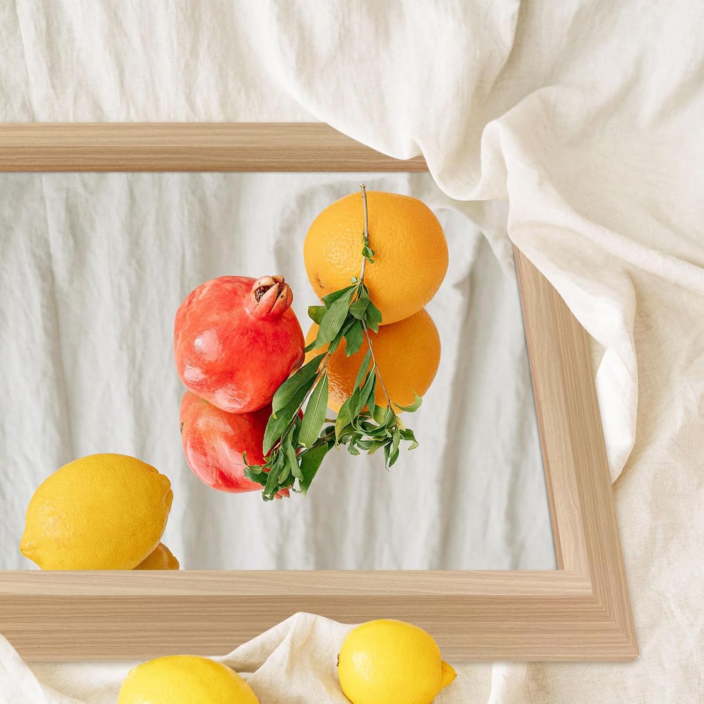 Amorho 48X36 Inch Bathroom Mirror for Wall, Oak Wood Grain Metal Framed Mirror, Anti-Rust, Hang Horizontally/Vertically, Suitable for Vanity, Bedroom, Farmhouse, Bathroom