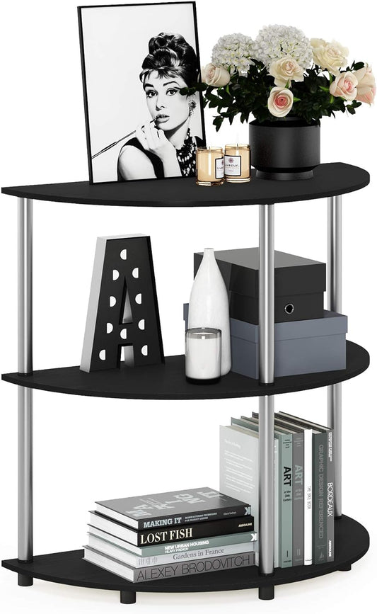 Furinno Frans Turn-N Half Round Console Table with Stainless Steel Tubes, Black Oak 15.6D x 31.1W x 30.8H in