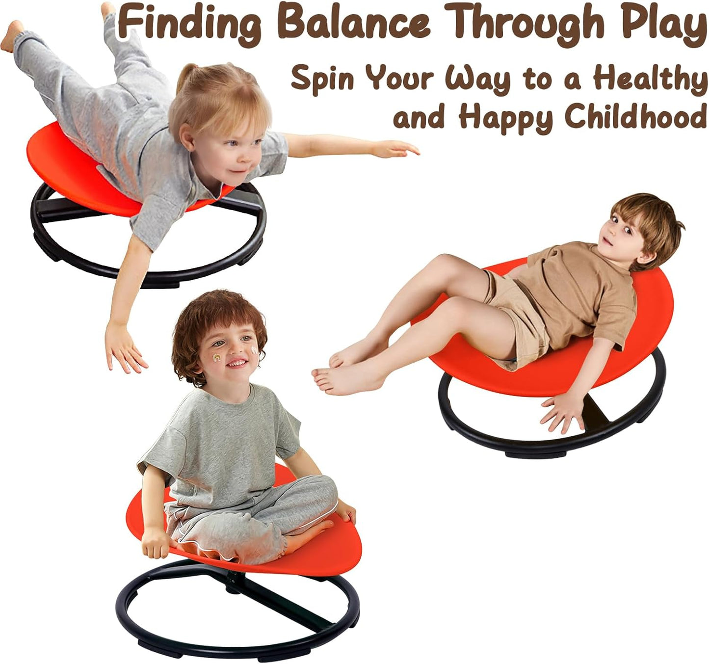 Kids Sensory Spinning Chair for Autism Ages 3+, Sit and Spin Swivel Chair for Kids with ADHD, Sensory Chairs for Autistic Children, Sensory Toys for Motion Sickness Relief, Balance Training (Red)