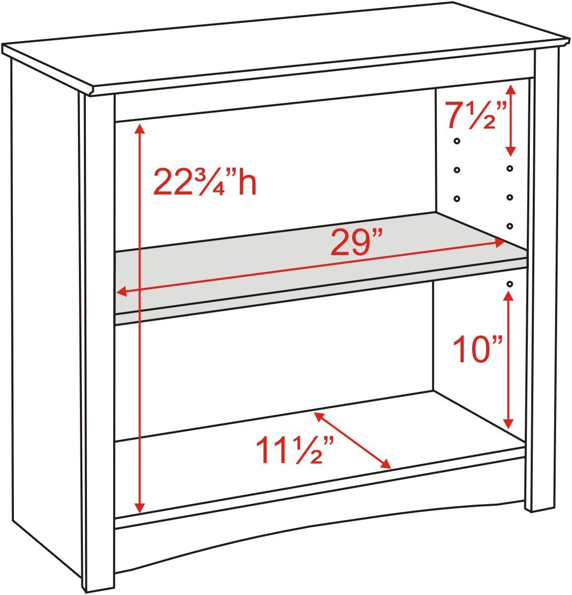 Prepac Sonoma 2-Tier Bookcase 29"H with 1 Adjustable Shelf, Espresso Storage Cabinet, Modern Display Cabinet, Bookshelf with Storage Shelves for Home Office, Living Room, Bedroom Organizer