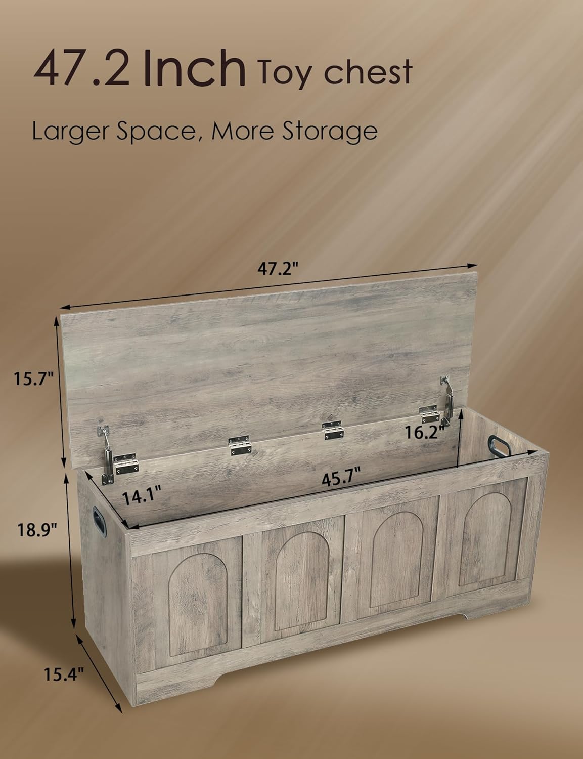 DINZI LVJ Storage Chest, 47.2”Wooden Storage Box with 2 Safety Hinges, Entryway Shoe Bench with Flip-Top, Large Trunk for Living Room, Bedroom, Easy Assembly, Gray Wash