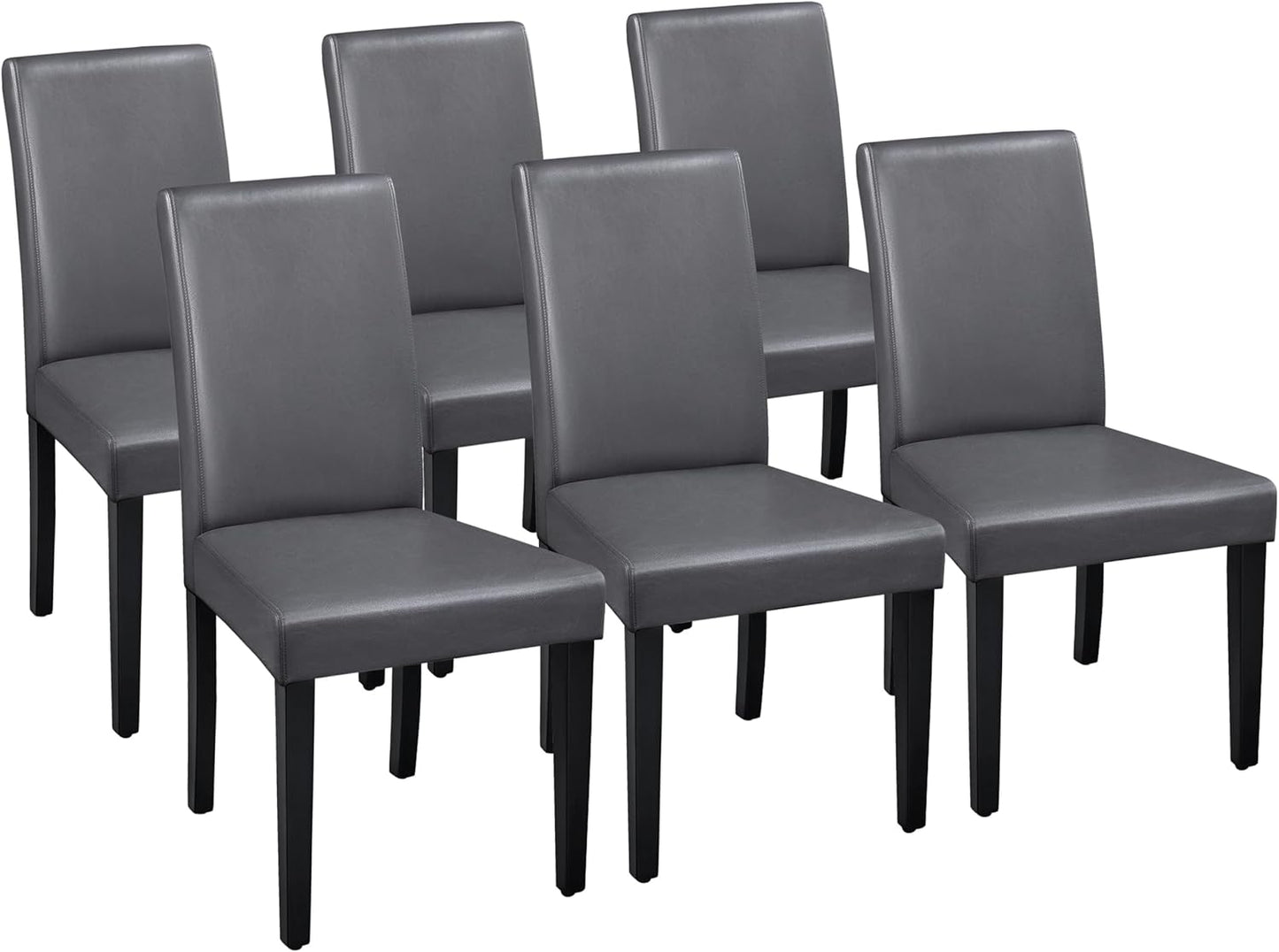 Yaheetech Dining Chairs Set of 6 Faux Leather Modern Dining Room Chairs with Rubberwood Legs and Padded Seat for Kitchen/Living Room/Restaurant, Dark Gray