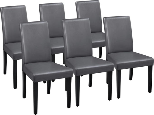 Yaheetech Dining Chairs Set of 6 Faux Leather Modern Dining Room Chairs with Rubberwood Legs and Padded Seat for Kitchen/Living Room/Restaurant, Dark Gray