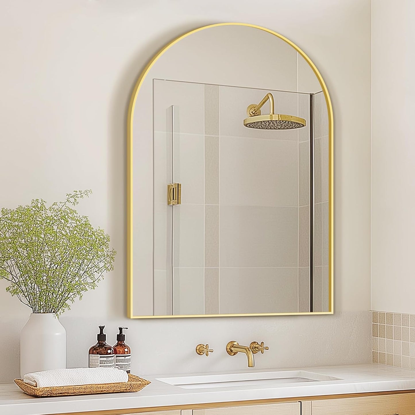 Arched Wall Mirror for Bathroom,Mirrors for Wall,28''x40'',Vanity Mirror for Bedroom Dresser, Entryway, Living Room, Metal Frame (28''x40'',Gold)