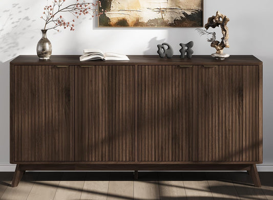 Buffet Cabinet with Storage, Fluted Multifunctional Storage Cabinet with 4 Doors, Sideboard Cabinet with Doors Modern Buffet Table Accent Coffee Bar Console Table,fluted buffet cabinet
