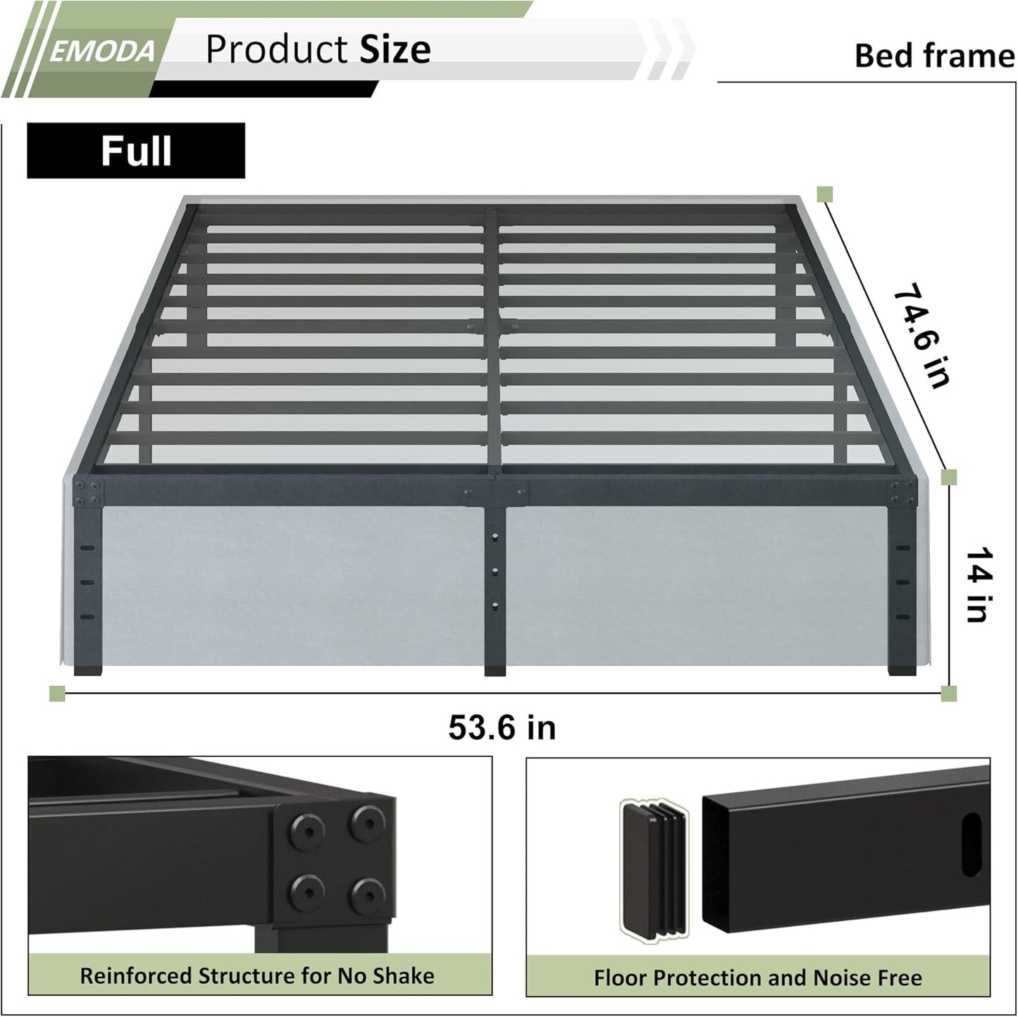 EMODA 14 Inch Full Size Bed Frame with Skirt Cover, Heavy Duty Metal Platform No Box Spring Needed, Easy Assembly Noise Free