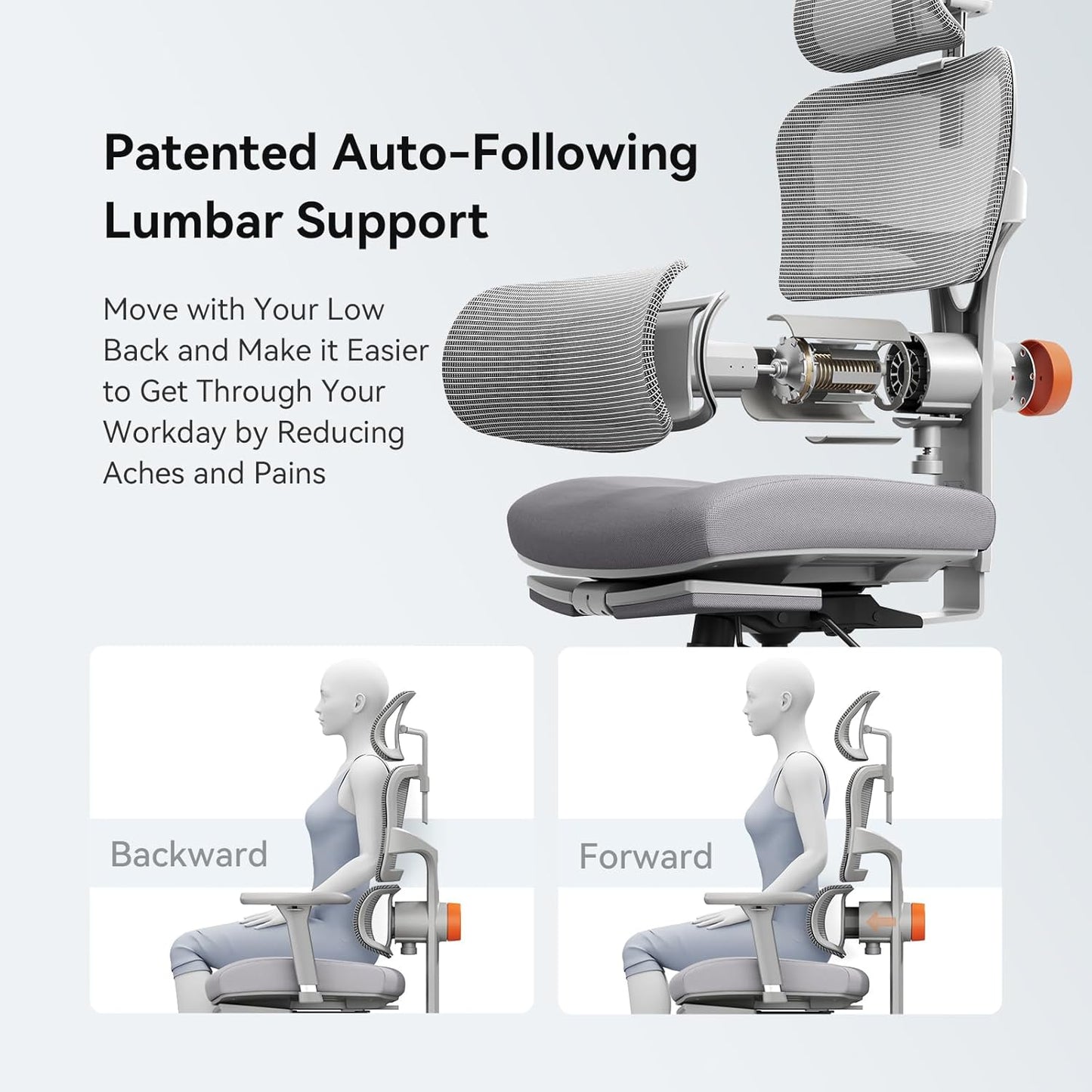 Newtral Office Chair Ergonomic - Home Office Desk Chair, Big and Tall Office Chair, Auto-Following Lumbar Support, 4D Armrest, Adjustable Seat Depth and Heigt (with Footrest + Laptop Tray, Gray)