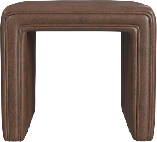 HomePop Modern Channel Tufted Faux Leather Ottoman Home Décor|Ottoman for Living Room & Bedroom - Brown Faux Leather