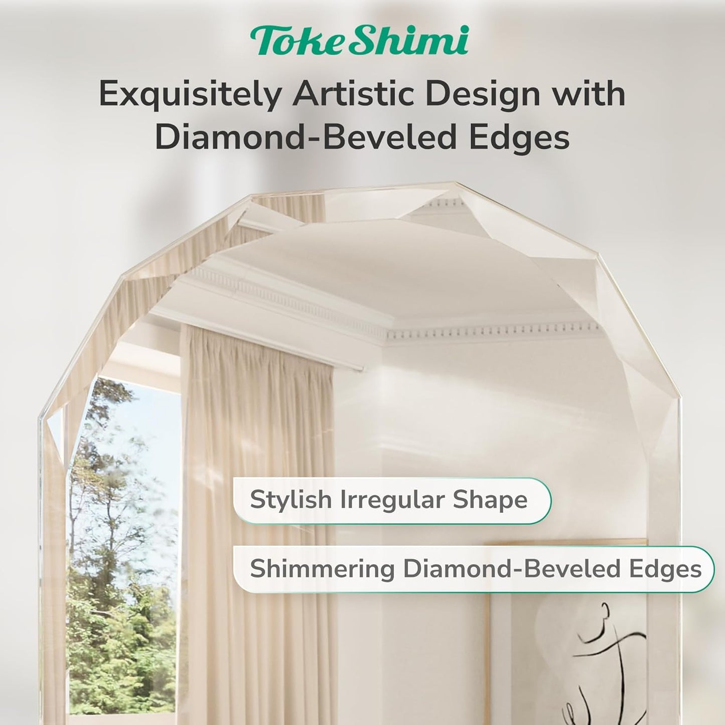 TokeShimi 30x36 Beveled Bathroom Mirror Frameless Stylish, Irregular Wall Mirrored, Shatterproof Decorative Oval Bathroom Vanity Mirror Modern Round for Living Room, Entryway, Restroom