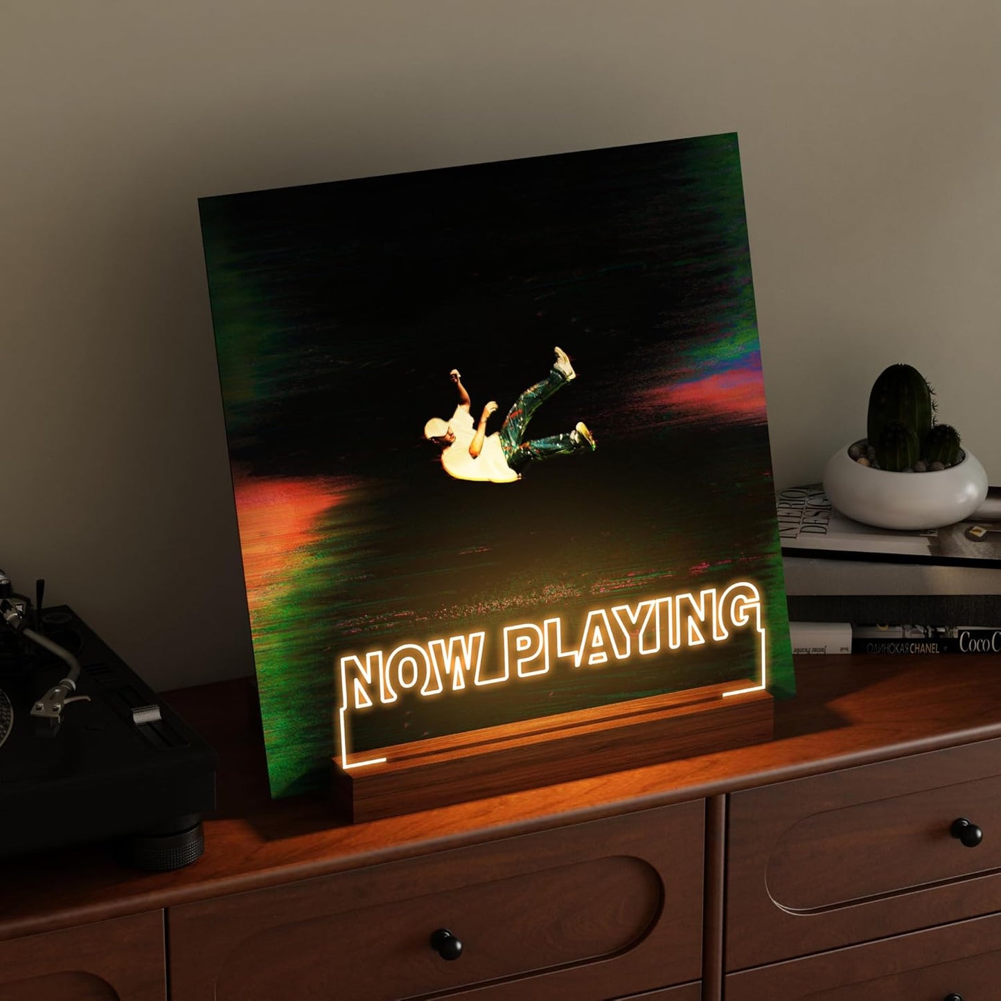 Now Playing Vinyl Record Stand, Light up Record Holder, Wooden Acrylic Display with Warm White Lights for Albums, Room Decor, for Vinyl Lovers