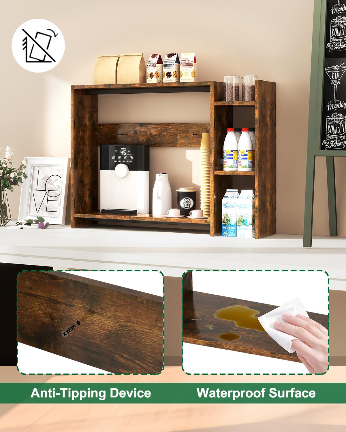 IBUYKE Desktop Bookshelf,36.8" Desktop Organizer Shelf,Wood Desk Hutch for Computer Monitor,Display Shelf for Office Home Dormitory,Brown TMZ008H