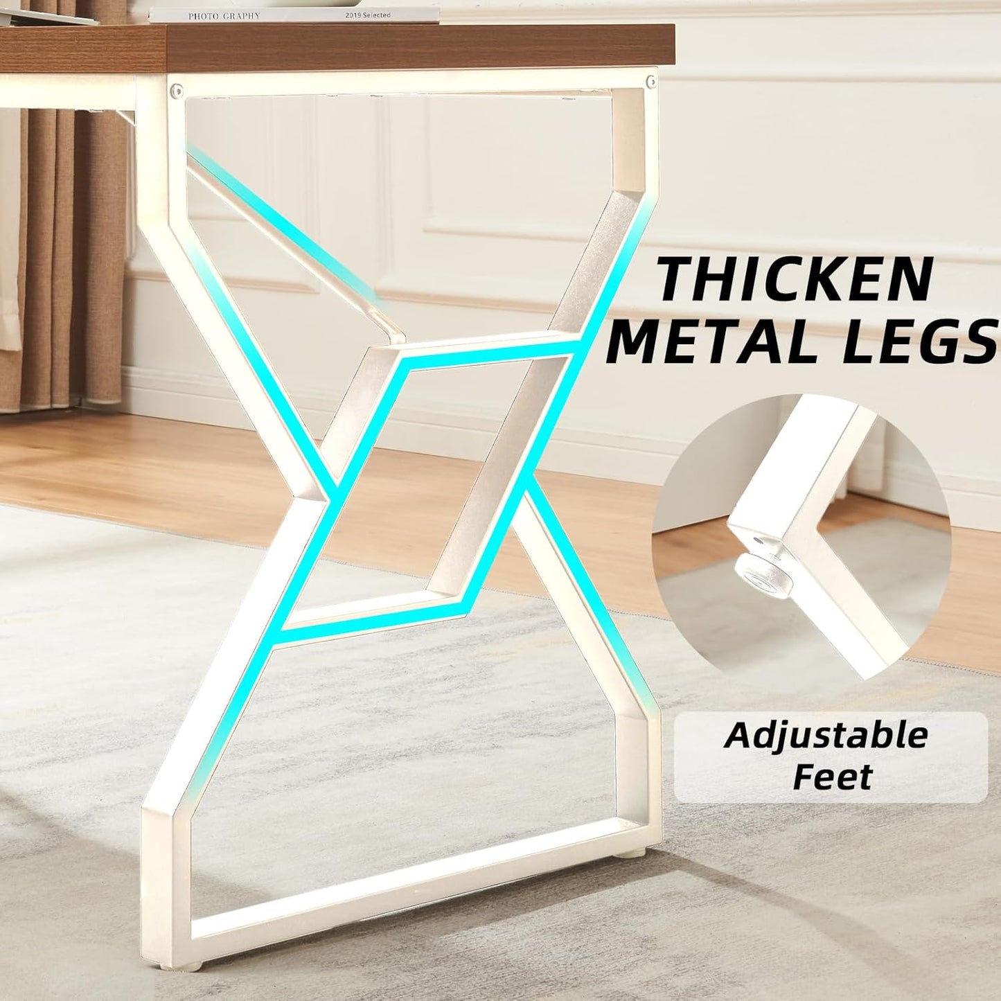 HOMISSUE 63-inch Executive Desk, Large Home Office Desk with Engineered Wood Tabletop and Metal Frame, Rustic Workstation Desks with Sturdy Structure, Long Computer Desks for Home Office, Writing