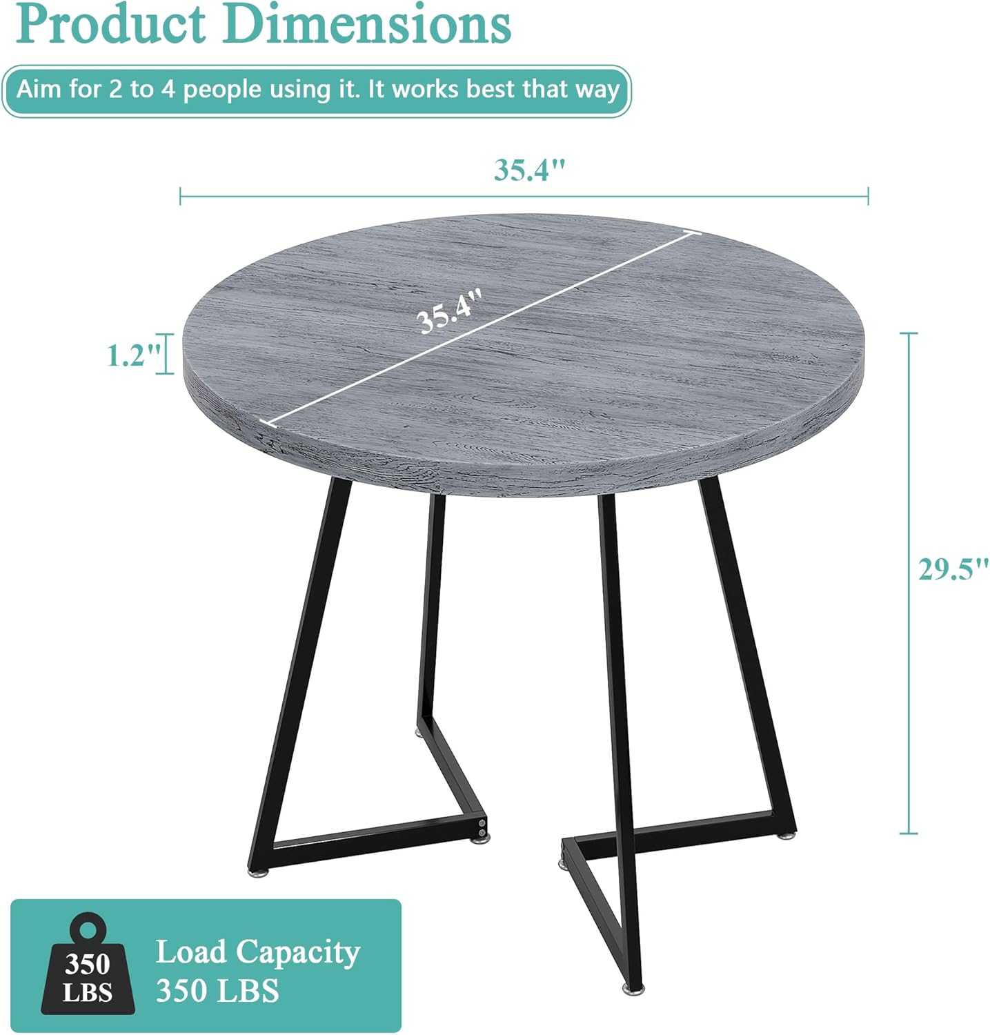 VECELO 35" Round Dining Table for 4, Wood-Grain Tabletop & Heavy-Duty Steel Frame, for Kitchen, Living Room, Easy Assembly, Light Grey