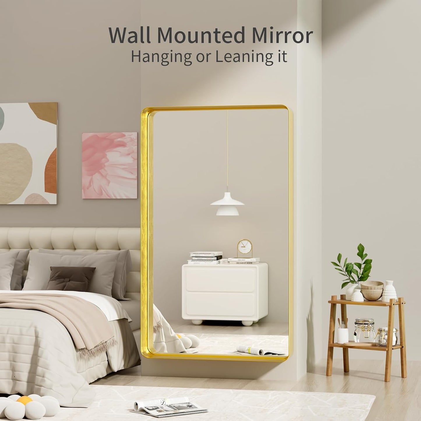 Koonmi Gold Wall Mirror for Bathroom, 36x60 Inch Matte Deep Framed Rounded Rectangle Vanity Mirror for Farmhouse Living Room, Tempered Glass, Anti-Rust, Vertically or Horizontally