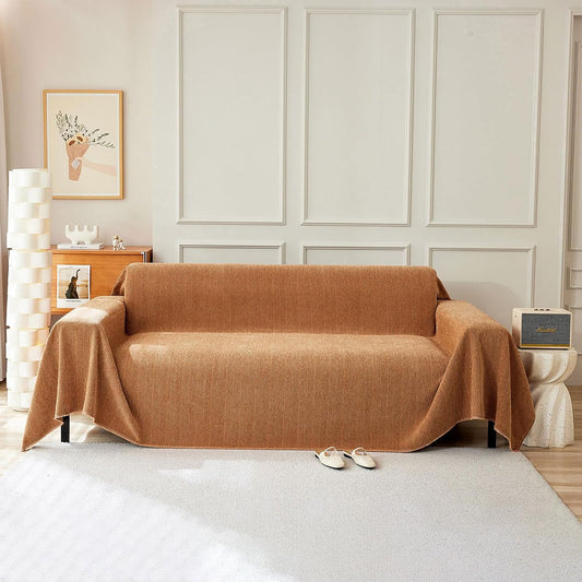 STACYPIK Orange Sofa Cover, Modern Chenille Couch Cover for Dogs, Furniture Protector for 2 Cushion Couch Multi-Use Couch Cover for Sectional Pet-Friendly, Non-Slip Loveseat Cover with Tassel-71X118IN