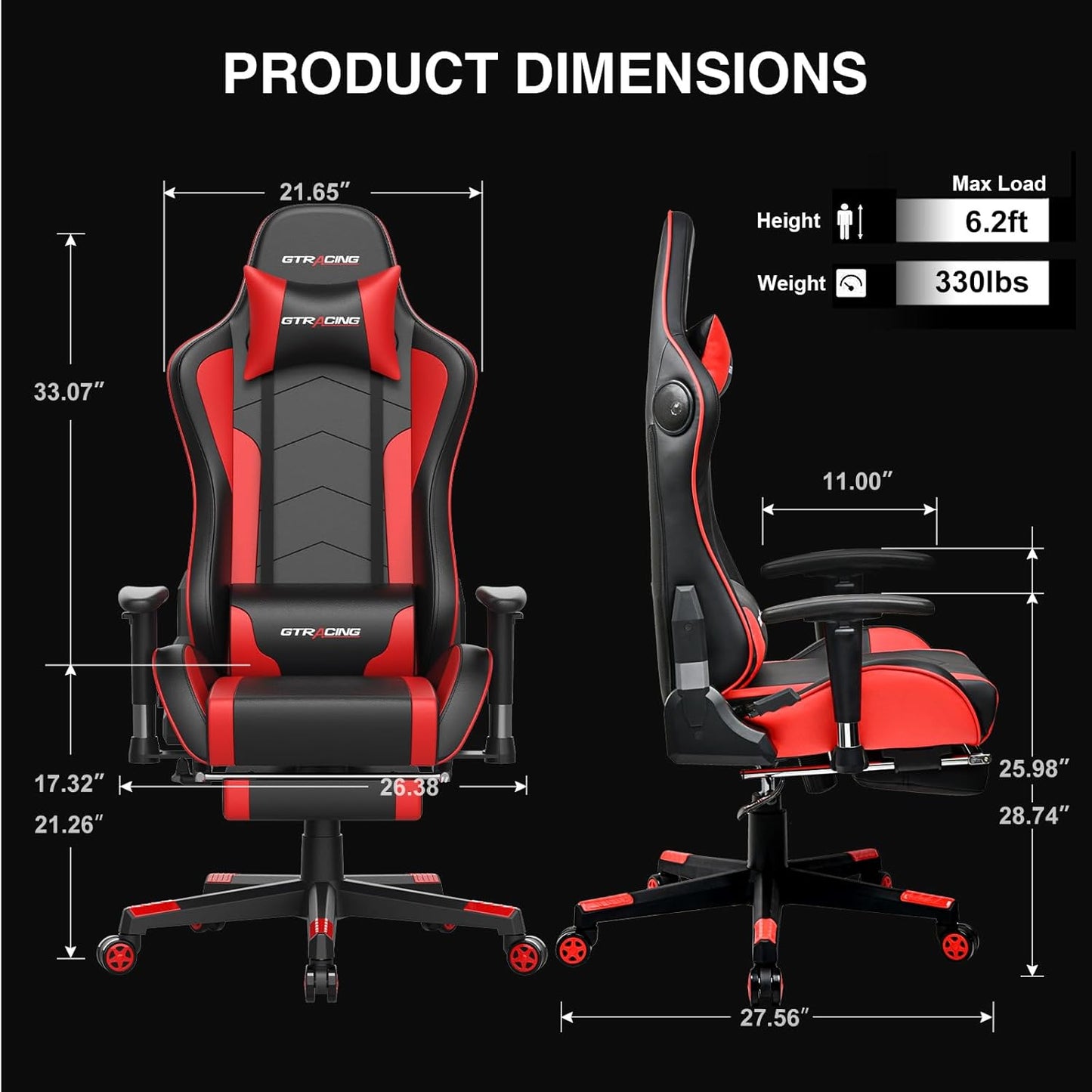 GTRACING Gaming Chair with Footrest Speakers Video Game Chair Bluetooth Music Heavy Duty Ergonomic Computer Office Desk Chair