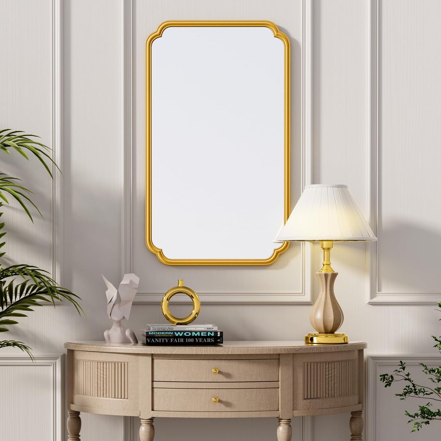 26"x40" Rustproof Bathroom Mirror Gold, Round Corner Metal Frame Wall Mirror, Horizontal/Vertical Hanging Over Sink, Bedroom Bathroom Decor