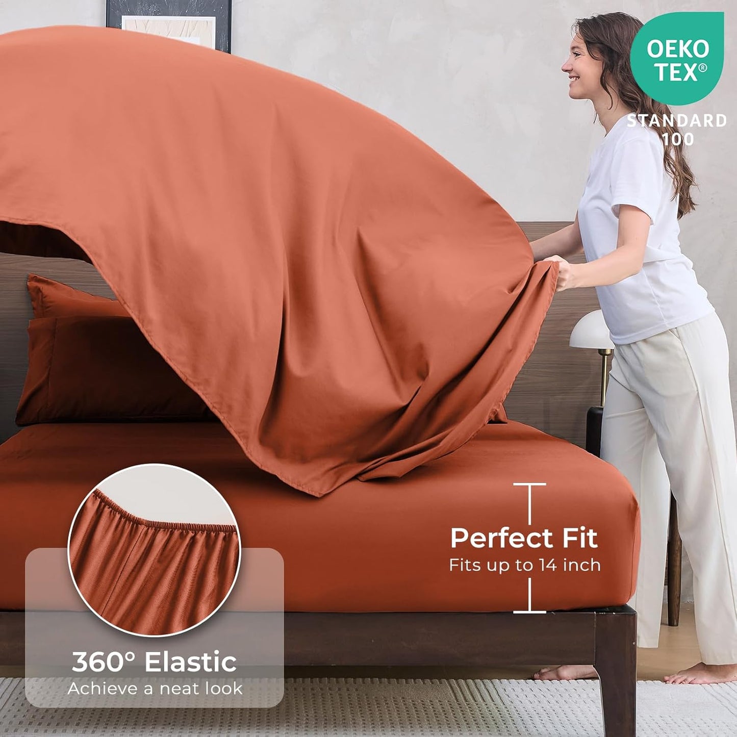 HEVUMYI Burnt Orange King Comforter Set - 7-Piece All Season Bed in a Bag King, Ultra Soft Bedding Set with Comforter, Flat Sheet, Fitted Sheet, Pillowcases, Pillow Shams
