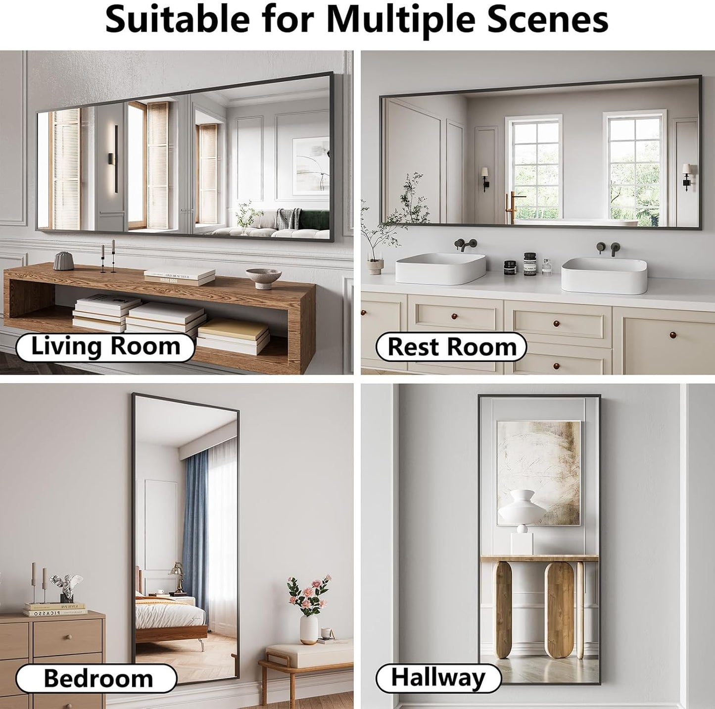 Koonmi Bathroom Mirror 30x71 Bathroom Wall-Mounted Mirrors, Modern Vanity Mirror for Bedroom, Living Room, Aluminum Alloy Frame Allow to Hang Horizontally or Vertically
