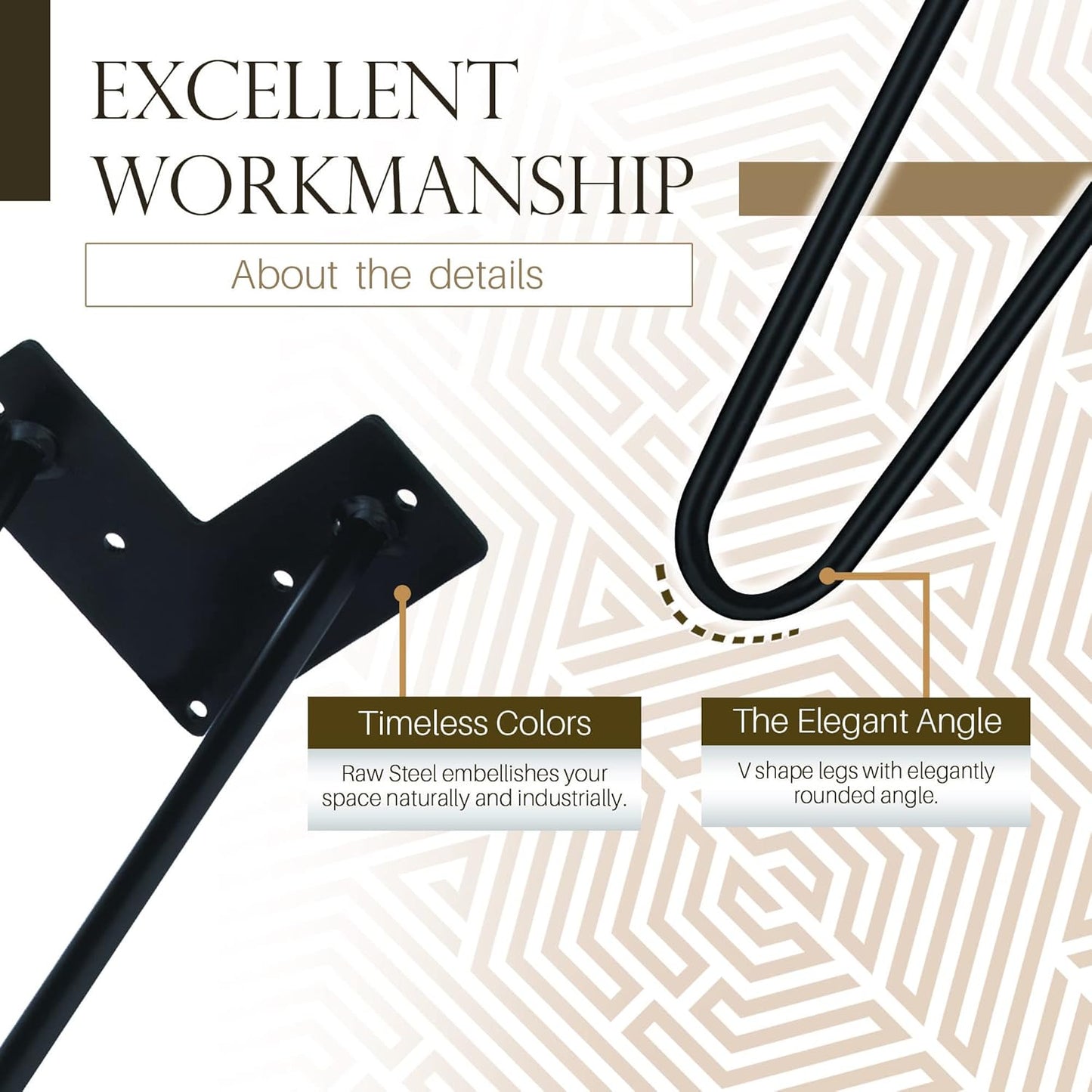 TEN49 Heavy Duty Hairpin Table Legs - 16 Inch Industrial Black Furniture Legs - Solid Rods Metal Legs for Table - Fit for Mid-Century Modern Desk, Bed Side, Dressing Table, Nightstand Legs