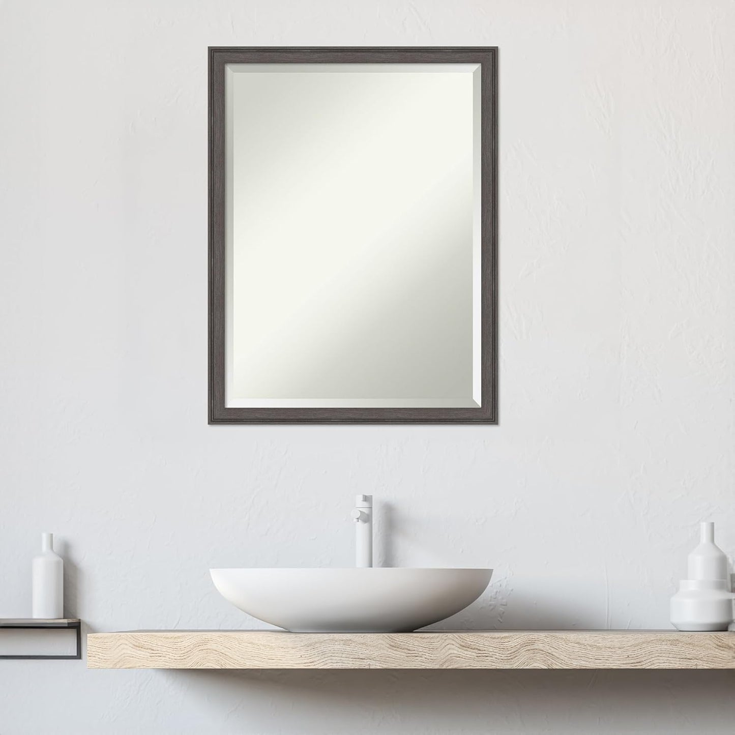Amanti Art Silver Bathroom Mirror for Over Sink, 26x20 Florence Pewter Rectangle Vanity Mirror, Medium Casual Frame, Hangs Horizonally and Vertically, Bathroom Wall Decor, Beveled Edge from WI, USA